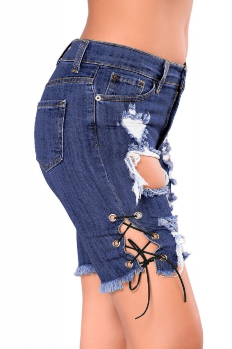 W541-444 Pantaloni trei sferturi cu rupturi in fata