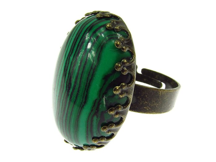 Inel vintage reglabil masiv cu malachit 25x18 MM