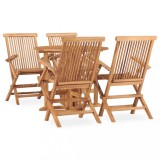 VidaXL Set mobilier de exterior pliabil, 5 piese, lemn masiv de tec