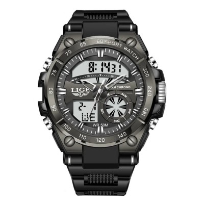 Ceas Barbati Lige 8971 Negru , Design Military, Functii Multiple, Cronograf, Rezistent la Apa 5ATM foto