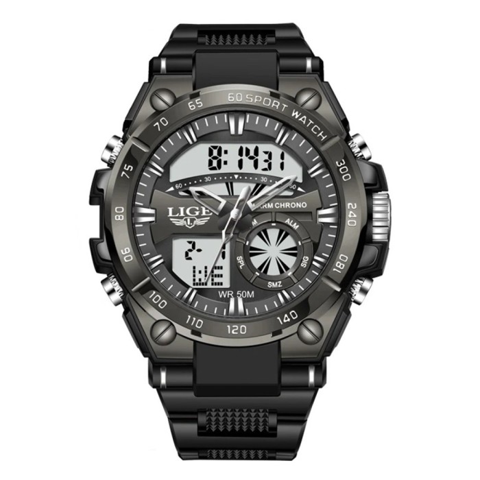 Ceas Barbati Lige 8971 Negru , Design Military, Functii Multiple, Cronograf, Rezistent la Apa 5ATM