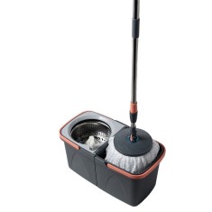 Set mop rotativ 360 grade cu galeata 2 compartimente, stoarcere automata, cap rotund microfibra, coada telescopica, multicolor