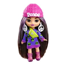 Papusa Barbie Extra Mini Minis cu par si accesorii, 8 cm, HLN46
