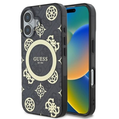 Husa pentru iPhone 16 - Guess IML Peony On 4G Background MagSafe (GUHMP16SH4PYEEK) - Black foto