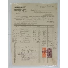 FACTURA EMISA DE FIRMA &#039; BRITANICA &#039; , MANUFACTURA , STOFE SI BUMBACE SOLOMON KATZ , BUCURESTI , 1931