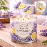 Lumanare in Borcan cu Aroma Lamaie si Lavanda, 3 Fitiluri, 396g, CMCLASS