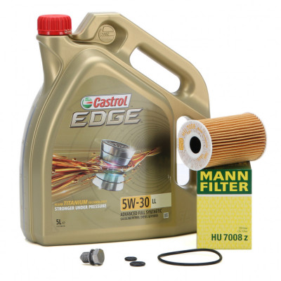 Set Ulei Motor Castrol Edge LL 5W-30 5L + Filtru Ulei Mann Filter HU7008Z + Buson Golire Baie Ulei Oe Volkswagen Touran 2 2010-2015 N90813202 foto