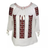 Cumpara ieftin Bluza Tip Ie Traditionala Alba cu Motiv Geometric Rosu de Dama - IMS75