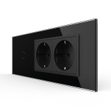 Cumpara ieftin Intrerupator simplu cu 2 prize Livolo, rama din sticla, standard italian, 6M, negru