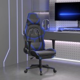 Scaun Gaming vidaXL, Masaj, Suport Picioare, Piele Eco, Negru/Albastru, Reglabil, Pivotant 360&deg;, Ergonomic, PC, Consola