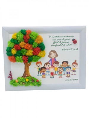 Tablou cu licheni in rama pentru Invatatoare Educatoare, Eventissimi, Personalizabil, Multicolor, 19 x 24 cm foto