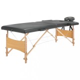 Masa de masaj pliabila vidaXL, 2 zone, cadru lemn, antracit, 186x68cm, reglabila, suport brate, geanta transport inclusa, 150kg