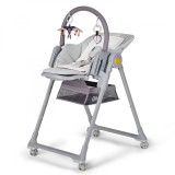 Scaun Masa Kinderkraft Lastree 2 in 1 Transformabil, Sezlong Bebelusi, Reglabil, Piele Eco, Cos Depozitare, Roti, Grey