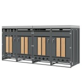 Dulap pentru pubele cu 4 compartimente, jardiniere integrate și uși &icirc;ncuiabile, 264x80x124,5 cm, Gri+Culoare naturală