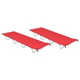 Paturi camping, 2 buc. rosu, 180x60x19 cm, tesatura oxford&amp;otel