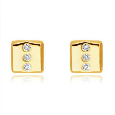 Cercei din aur galben cu diamante de 14K - dreptunghi cu trei străluciri rotunde, știfturi foto