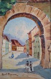 Cumpara ieftin Hortensia Popescu (1895-1975)-Pe strada cetăţii Braşovului, pictură ulei