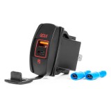 &Icirc;ncărcător de telefon rezistent la apă &icirc;n formă de barcă cu iluminare de fundal LED ROȘU USB + USB C QC3.0 12/24V