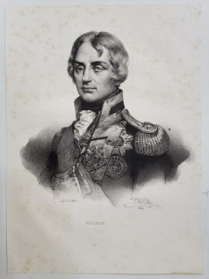 HORATIO NELSON , AMIRAL BRITANIC , LITOGRAFIE , DESEN de GREVEDON , litografiat de C. MOTTE , 1826 foto