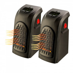 Set 2 mini radiatoare portabile, 400 W, ventilator, negru foto