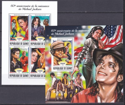 DB1 Muzica Michael Jackson Guineea A 60 - a aniversare MS + SS MNH foto
