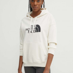 The North Face hanorac de bumbac W Light Drew Peak Hoodie femei, culoarea alb, cu glugă, cu imprimeu, NF0A3RZ4QLI1