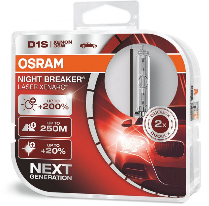 Set 2 Buc Bec Xenon Osram D1S 35W PK32d-2 Night Breaker Laser +200% 66140XNL-HCB