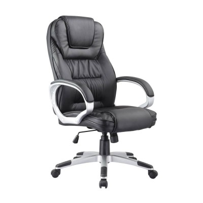 Scaun directorial SL Q031, Piele ecologica, Inaltime reglabila, Mecanism de balans, 100 Kg, Negru foto