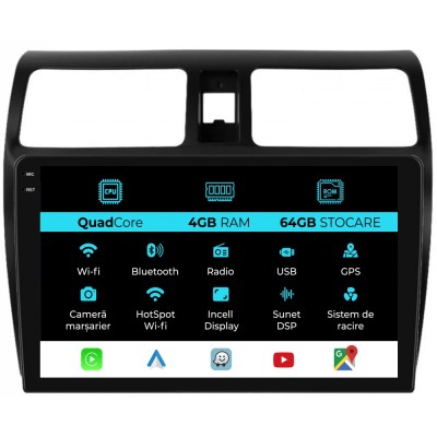 Navigatie Dedicata Suzuki Swift (2003-2010),QuadCore, 10Inch, 4Gb Ram, 64Gb Stocare, Carplay foto