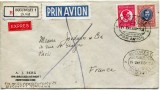 1935 , Plic circulat recomandat , PRIN AVION , Bucuresti ( 14.MAR.1935 ) - Paris ( 16.III.1935 ) francat cu lp 88b ( 1930 ) lp 96e