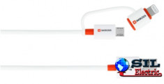 Cablu USB Skross Essentials Line 2 in 1 cu conector micro USB - lightning alb 1m foto