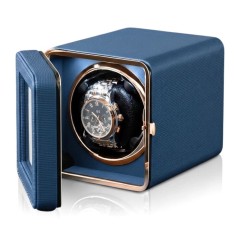 Cutie intors ceas automatic iUni, Watch Winder, Piele ecologica, Albastru
