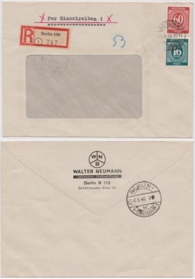 Germany 1946 Postal History Rare Berlin Registered Window Cover D.378 foto