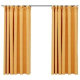 Cumpara ieftin Draperii opace aspect in, carlige, 2 buc., galben, 140 x 175 cm