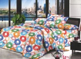 Cumpara ieftin Lenjerie de pat pentru o persoana cu husa elastic pat si fata perna patrata, Cayo, bumbac mercerizat, multicolor