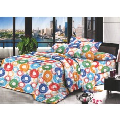 Lenjerie de pat pentru o persoana cu husa de perna patrata, Cayo, bumbac mercerizat, multicolor