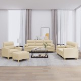 VidaXL Set de canapele cu perne, 4 piese, crem, microfibră