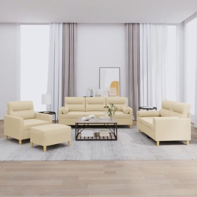 vidaXL Set de canapele cu perne, 4 piese, crem, microfibră foto