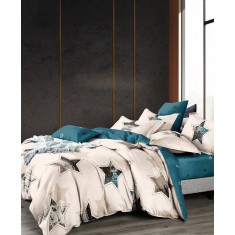 Lenjerie de pat pentru o persoana cu husa de perna patrata, Stagirus, bumbac mercerizat, multicolor