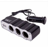 &Icirc;ncărcător Auto Olesson WF-0120, 60W, 3 Porturi Brichetă și 1 USB, Negru-Argintiu, Autohelix MSA