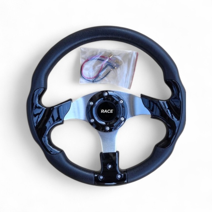 Volan sport rotund negru lucios