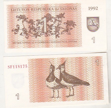 bnk bn Lituania 1 talonas 1992 unc