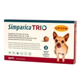 Simparica Trio XXS C&acirc;ini 1.25-2.5 kg, 3 Comprimate | Căpușe, Purici, Viermi