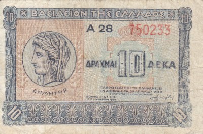 GRECIA 10 drahme 1940 F!!! foto