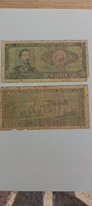 doua bancnote de 50 de lei RSR