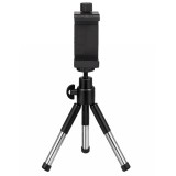 Suport telefon reglabil cu surub si mini trepied extensibil din aluminiu, cap de bila reglabil, montura 1 4 inch, inaltime 13, 20 cm, ABS negru