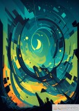 Tablou &bdquo;Lunar Vortex&rdquo; - Print Digital - P&acirc;nză Bumbac 100% pe Șasiu din lemn