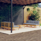 VidaXL Set mobilier grădină cu perne gri, 7 piese, lemn masiv de pin