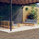Gossi set mobilier gradina cu perne gri, 7 piese, lemn masiv de pin