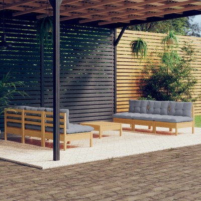 Gossi set mobilier gradina cu perne gri, 7 piese, lemn masiv de pin foto